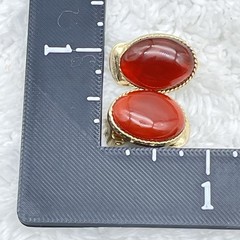 Vintage Swoboda Earrings Red Stone Cabochon Gold Tone .75″