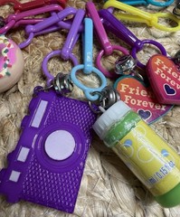 Vtg 80s Nostalgia Plastic Bell Charm Necklace Lot Cassette, Bubbles, Abacus EUC