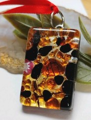 Fantastic! MURANO 1.5″ Black, Orange, Gold Halloween Toned Glass Pendant!