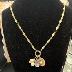 Gorgeous Vintage Sun, Sand, Sea & Sky Charms on Vtg Gold Plated Chain Necklace