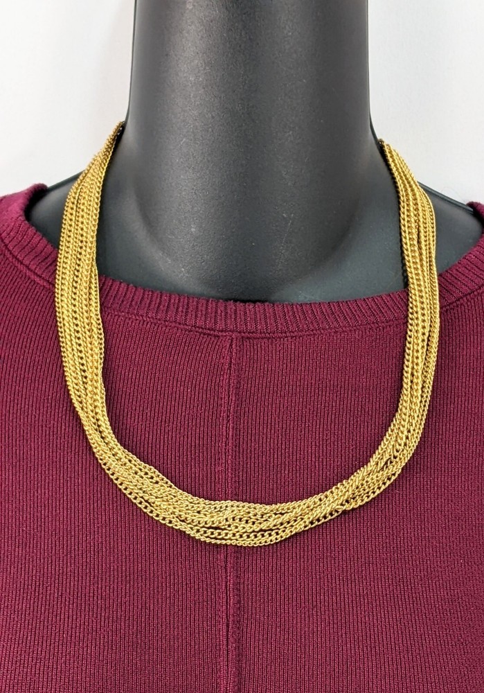 VINTAGE Classic Yellow Gold Tone Multi 6 Strand Chain 20″ Necklace