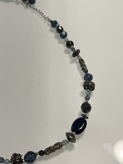 Vintage Cookie Lee Blue & Silver Beaded Lobster Claw Necklace