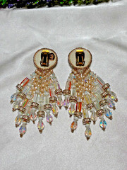 Glamorous Signed Chipita Simulated Pearl Cut AB Crystal Bead Clip-on Earrings