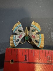 Vtg Beautiful Cabachon Rhinestone Butterfly Brooch M11