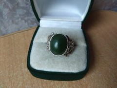 RARE Elegant Nephritis stone RING SILVER ANTIQUE size 12 Jewelry
