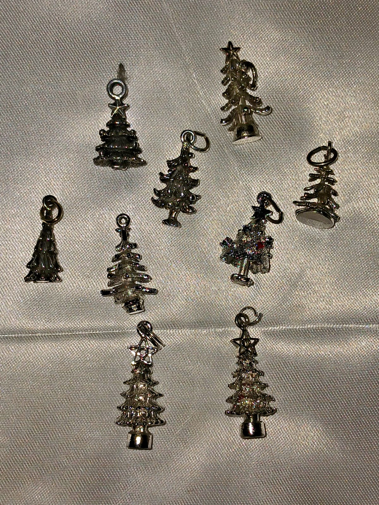 Vintage Lot of 9 Christmas Tree Pendants Charms 2 Sterling