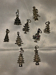 Vintage Lot of 9 Christmas Tree Pendants Charms 2 Sterling