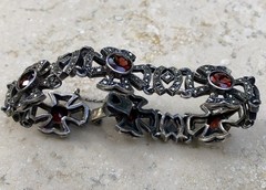 💥❤️✨VINTAGE 925 STERLING SILVER GARNET & MARCASITE MALTESE CROSS BRACELET ✨❤️💥