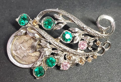 Mercury Head Silver Coin Metal Rhinestone Pin Brooch Vintage Jewelry Gift
