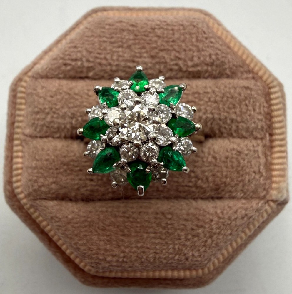 14 Karat White Gold 1.20ctw Emerald & 1.35ctw Diamond Ring