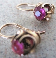 Russian 14k 583 Rose Gold & Gemstone European Earrings – USSR Era