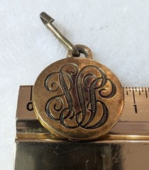 Antique Victorian Riker Bros Gold Filled Watch Fob Pendant Monogram LB JB c1880s