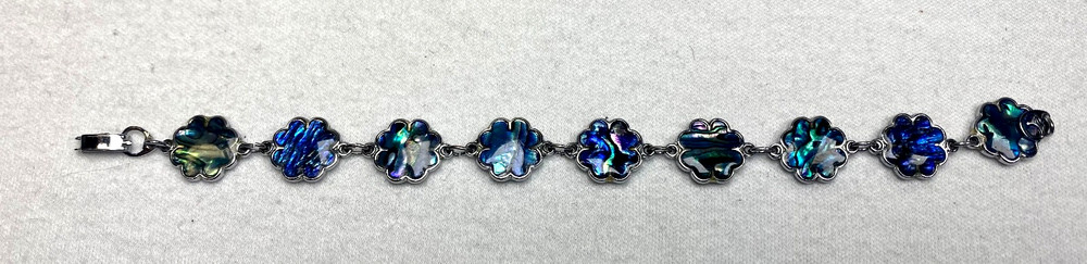 Vintage Abalone Shell Bracelet Flower Chain Iridescent Tropical Y2K 90s Jewelry
