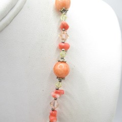 Contemporary Modern Orange Faux Coral Shell Crystal Necklace