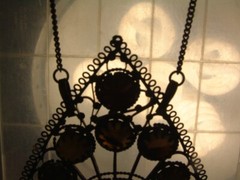Large Vintage Silver/Bi Metal Gemstone Pendant Chain Necklace India Filigree 5″
