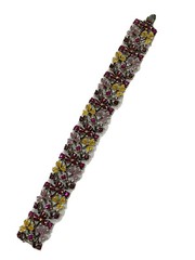 BEN AMUN bracelet Enamel Flowers Rhinestones Lavender Fuchsia Yellow 8”