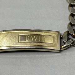 Vintage Speidel Mens ID Bracelet Curb Link Chain Gold Tone DAVID Tone Wear 7.5″