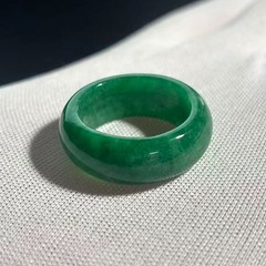 Size 9, Natural Green Jade Ring Wide Band, Width 9mm, 5.7 gram