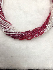 Vtg gold tone red white glass tube mutli strand Earrings Necklace Set