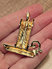 Holiday Candle Brooch Red Enamel Golden Candle Christmas Holiday Pin