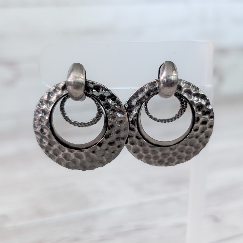 Vintage Stud Earrings Grey/Dark Silver Tone Large Dangle Statement