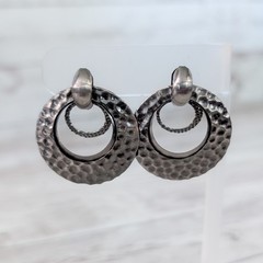 Vintage Stud Earrings Grey/Dark Silver Tone Large Dangle Statement
