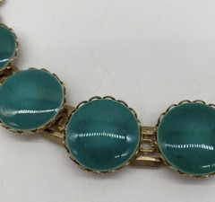 Vintage MCM Cabochon Statement Necklace Collar Green Gold Tone Retro
