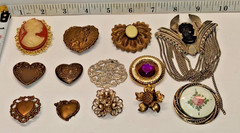 Lot of 13 Older Vintage Pendants,Button Covers,Cameo Brooche & Others