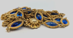 Vintage Multistrand Rope Chain Necklace Cobalt Blue Glass Gold Tone Statement