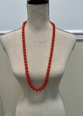 VTG Joan Rivers Signed Necklace Red Acrylic Beads Gold Plated 35” Statement Glam