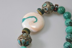Vtg Mosaic Glass Beads Tibetan Stone Bead Chunky ethnic revival boho PC21