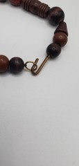Vintage wood, plastic and gold tone shades of browns beaded Necklace 23″