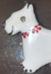 Vintage white enamel Scotty dog Red collar Westy Art Deco vintage pin.