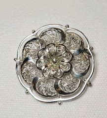 Vintage Sterling 925 German Filigree Flower Brooch 1.25 Inch 4.81gr