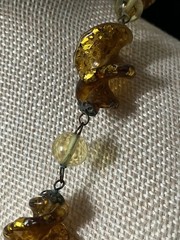 Vintage Art Glass Beaded Necklace Twist Gold Foil Station Chain 28″ READ