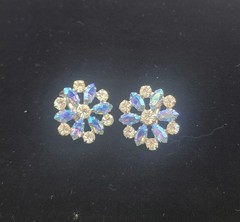 B. David Blue Aurora Borealis Marquise Rhinestone Clip Earrings & Necklace 20″
