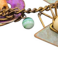 Vtg Copper Collage Art Necklace Metal Geometric Shapes Lampwork Beads & Bones