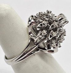 Vintage 14K White Gold 0.25CT Center Diamond Cluster Cocktail Ring Size 6 9.33gr