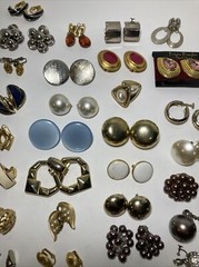 Vtg Lot of 54 Gold Tone Clip On & Screw Back Earrings Bergere Monet Trifari Etc