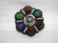 Vintage 935 Sterling Silver Israel Multi Color Gemstone Pin/Brooch Pendant