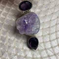 Sterling Silver 925 Amethyst Pendant with Raw Crystal Cluster – 62mm