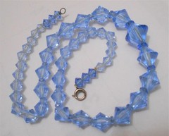 Vintage Sky Blue Bi Cone Faceted Crystal Bead Necklace 15.5″