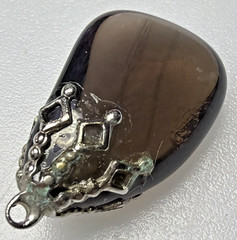 Vintage Tumbled Polished Smoky Quartz Gemstone Pendant Hand Made As Is