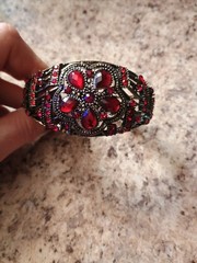 Vintage Unbranded Gunmetal With Red Ruby Looking Stone’s