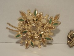 Vintage D&E Juliana Topaz Orange Brooch and Earring Set, Costume Jewelry