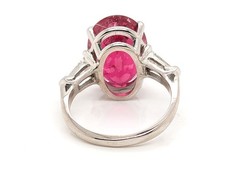 GIA Rubellite Diamond Ring 7.66ct Original 1930-1950 Red Tourmaline White Gold