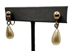Vintage Faux Pearl Earrings Dangle Tension Back