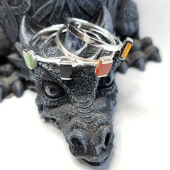 VTG Sterling Silver 925 Inlay Rings Set Of 4, Size 10, Stackable Onyx Aventurine