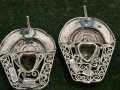 Antique 800 Silver EARRINGS Russian Hand Made Heart Shape Citrines 84P Rope/Bead