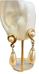 VTG Gold Tone Dangle Faux Pearls Earrings LOT 2 Pierced Lobe LIGHTWEIGHT READ 2″